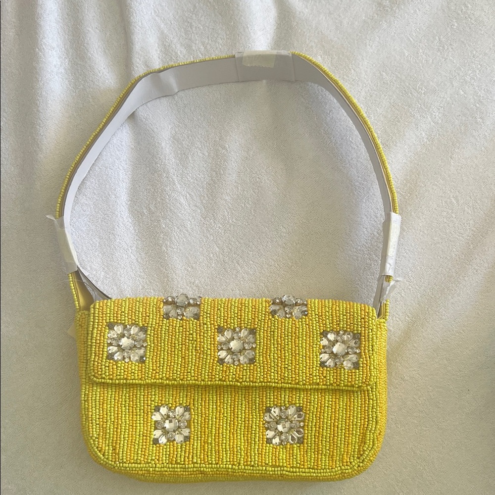 Anthropologie Yellow Beaded Shoulder Bag NWT